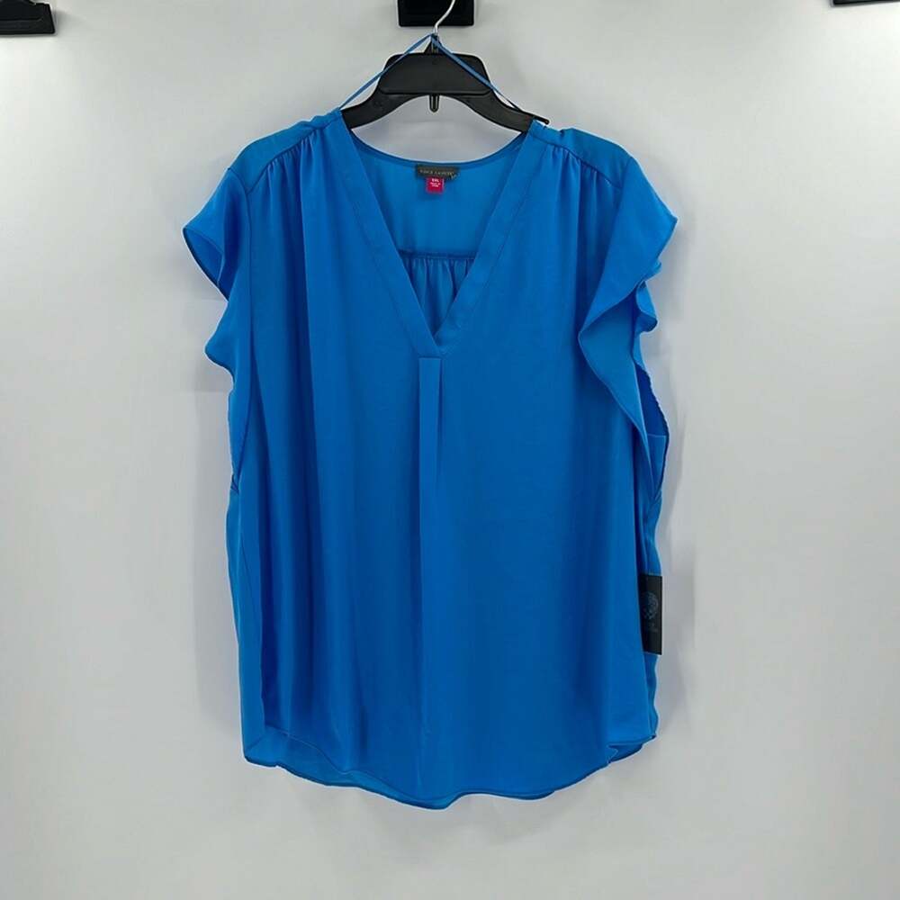 Vince Camuto Women's Ruffle V-neck Blouse - Ibiza Blue - XXL - New with tags